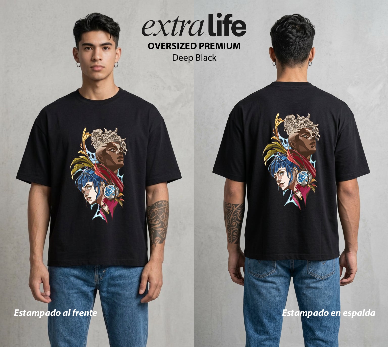 La Ciudad Dividida | La Caos de Piltover #00138 - Playera Oversized Premium | Deep Black - Foto en modelo