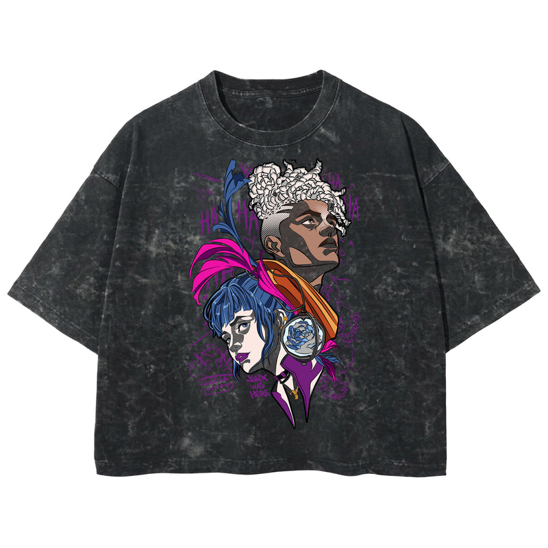 Playera streetwear premium de anime y gaming ExtraLife MX, corte boxy deluxe mineral wash heavyweight en color Acid Wash, moda urbana mexicana de culto.
