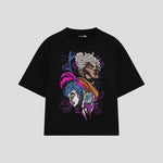 Playera streetwear premium de anime y gaming ExtraLife MX, corte boxy oversized drop shoulder heavyweight en color Deep Black y Off-White, moda urbana mexicana de culto.