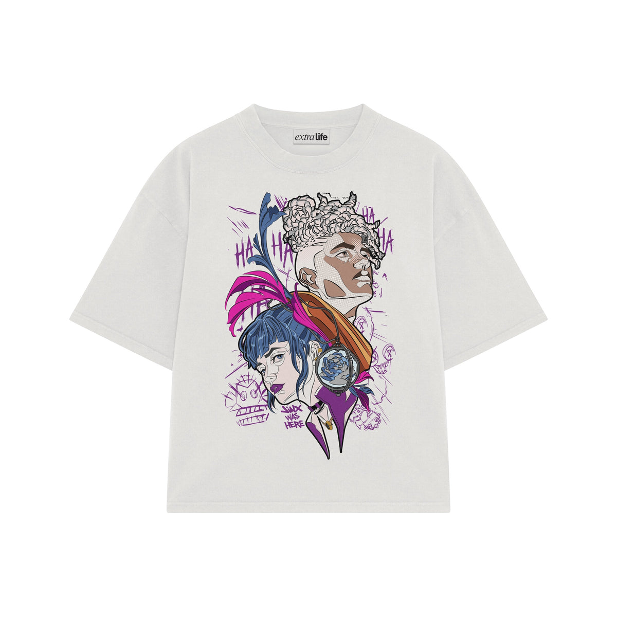 Playera streetwear premium de anime y gaming ExtraLife MX, corte oversized drop shoulder ligero y fresco en color Deep Black y Off-White, moda urbana mexicana de culto.