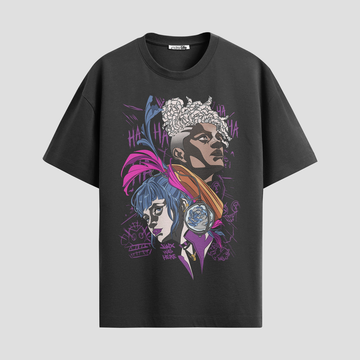 Playera urbana de anime y gaming ExtraLife MX, corte Classic Premium unisex ligero y transpirable en color Deep Black y Pure White, ropa de uso diario para gym y casual.
