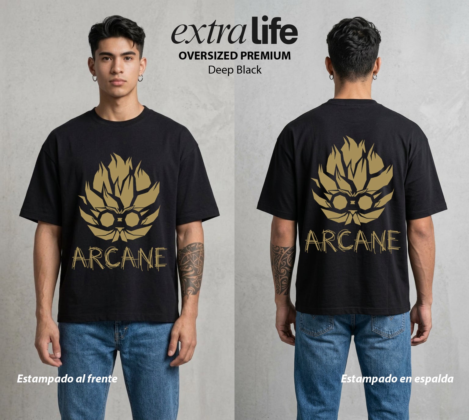 La Ciudad Dividida | El Genio del Hextech #00140 - Playera Oversized Premium | Deep Black - Foto en modelo