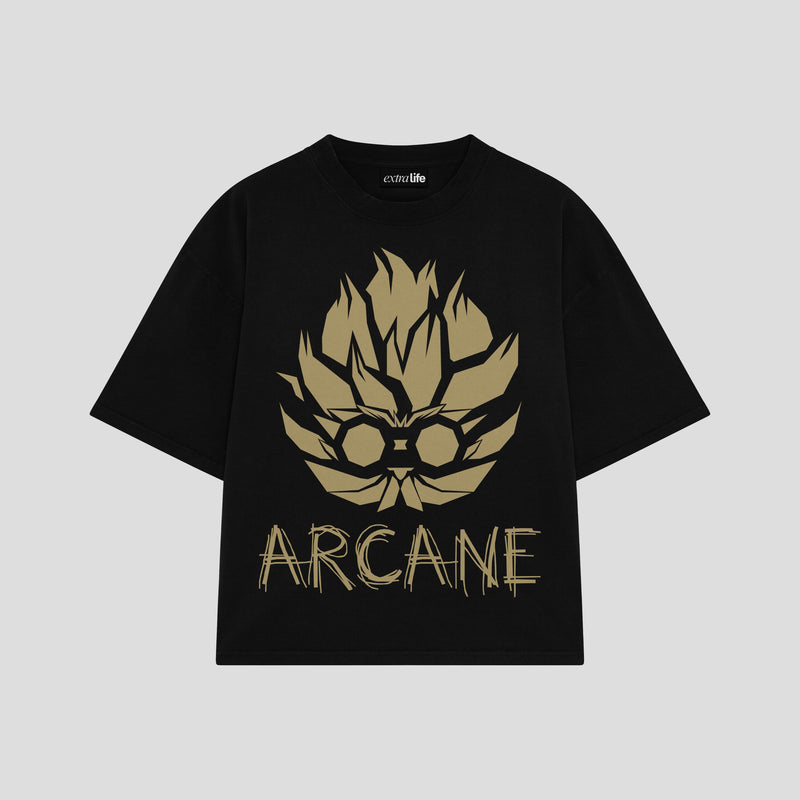 Playera streetwear premium de anime y gaming ExtraLife MX, corte boxy oversized drop shoulder heavyweight en color Deep Black y Off-White, moda urbana mexicana de culto.