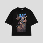 Playera streetwear premium de anime y gaming ExtraLife MX, corte boxy oversized drop shoulder heavyweight en color Deep Black y Off-White, moda urbana mexicana de culto.