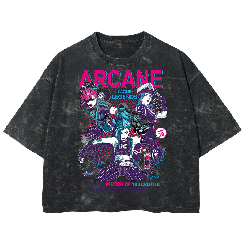 Playera streetwear premium de anime y gaming ExtraLife MX, corte boxy deluxe mineral wash heavyweight en color Acid Wash, moda urbana mexicana de culto.