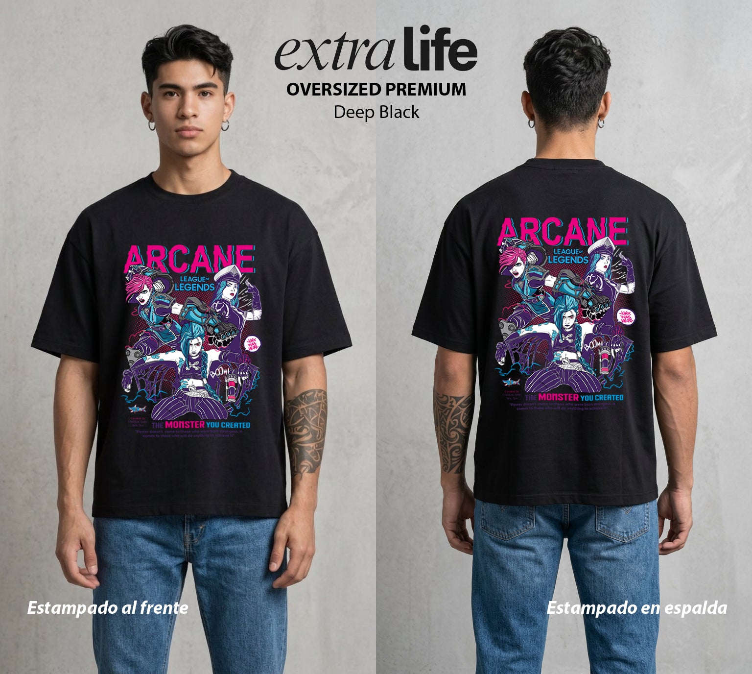 La Ciudad Dividida | El Caos Colorido #00143 - Playera Oversized Premium | Deep Black - Foto en modelo