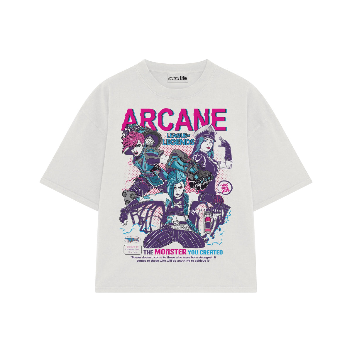 Playera streetwear premium de anime y gaming ExtraLife MX, corte oversized drop shoulder ligero y fresco en color Deep Black y Off-White, moda urbana mexicana de culto.