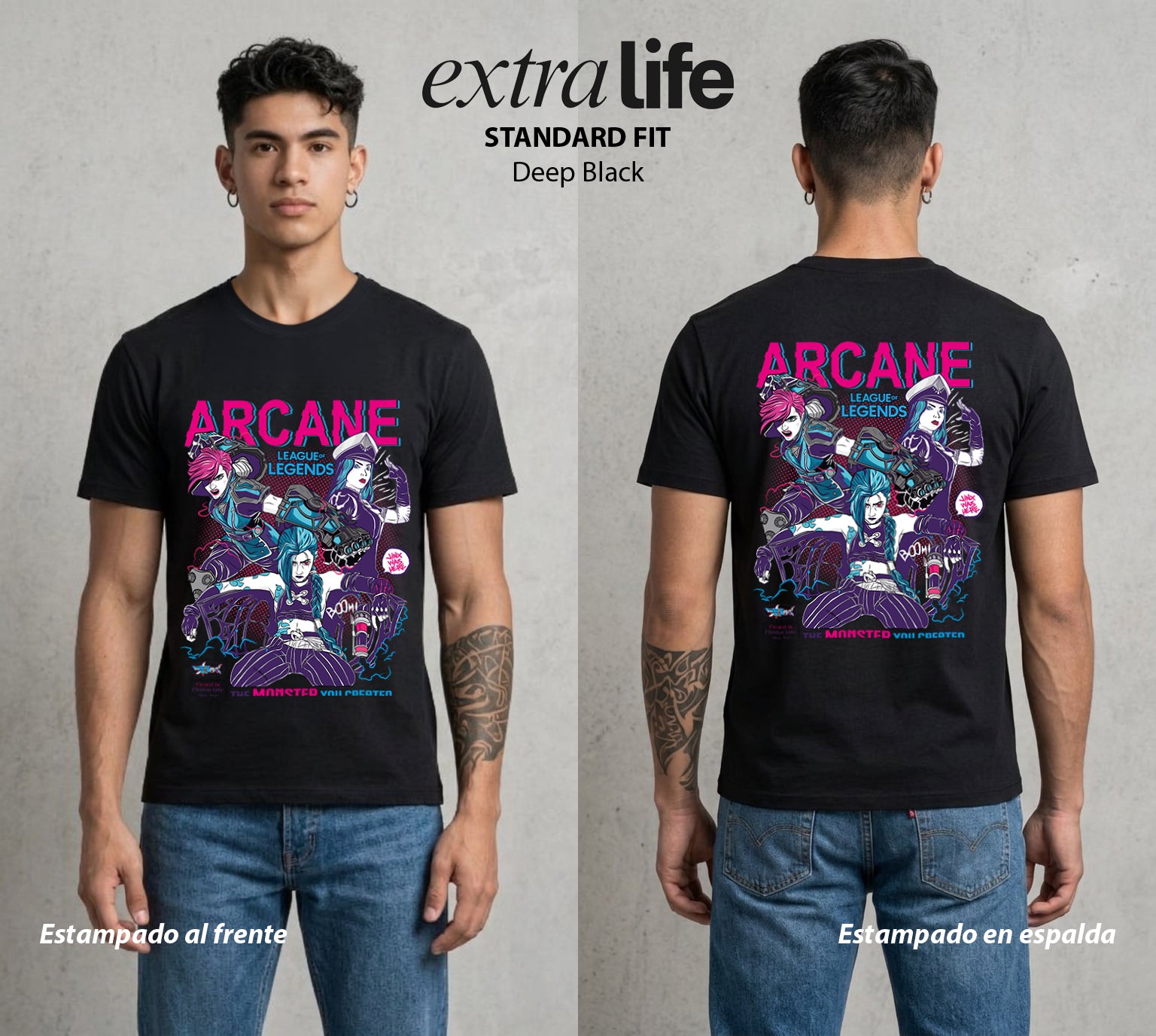 La Ciudad Dividida | El Caos Colorido #00143 - Playera Standard Fit | Deep Black - Foto en modelo