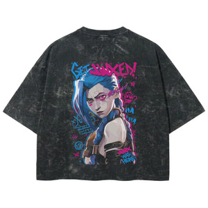 Playera streetwear premium de anime y gaming ExtraLife MX, corte boxy deluxe mineral wash heavyweight en color Acid Wash, moda urbana mexicana de culto.
