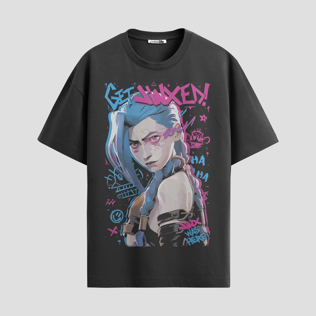 Playera urbana de anime y gaming ExtraLife MX, corte Classic Premium unisex ligero y transpirable en color Deep Black y Pure White, ropa de uso diario para gym y casual.