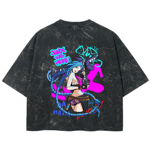 Playera streetwear premium de anime y gaming ExtraLife MX, corte boxy deluxe mineral wash heavyweight en color Acid Wash, moda urbana mexicana de culto.