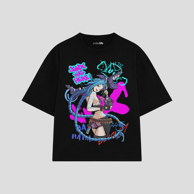 Playera streetwear premium de anime y gaming ExtraLife MX, corte boxy oversized drop shoulder heavyweight en color Deep Black y Off-White, moda urbana mexicana de culto.