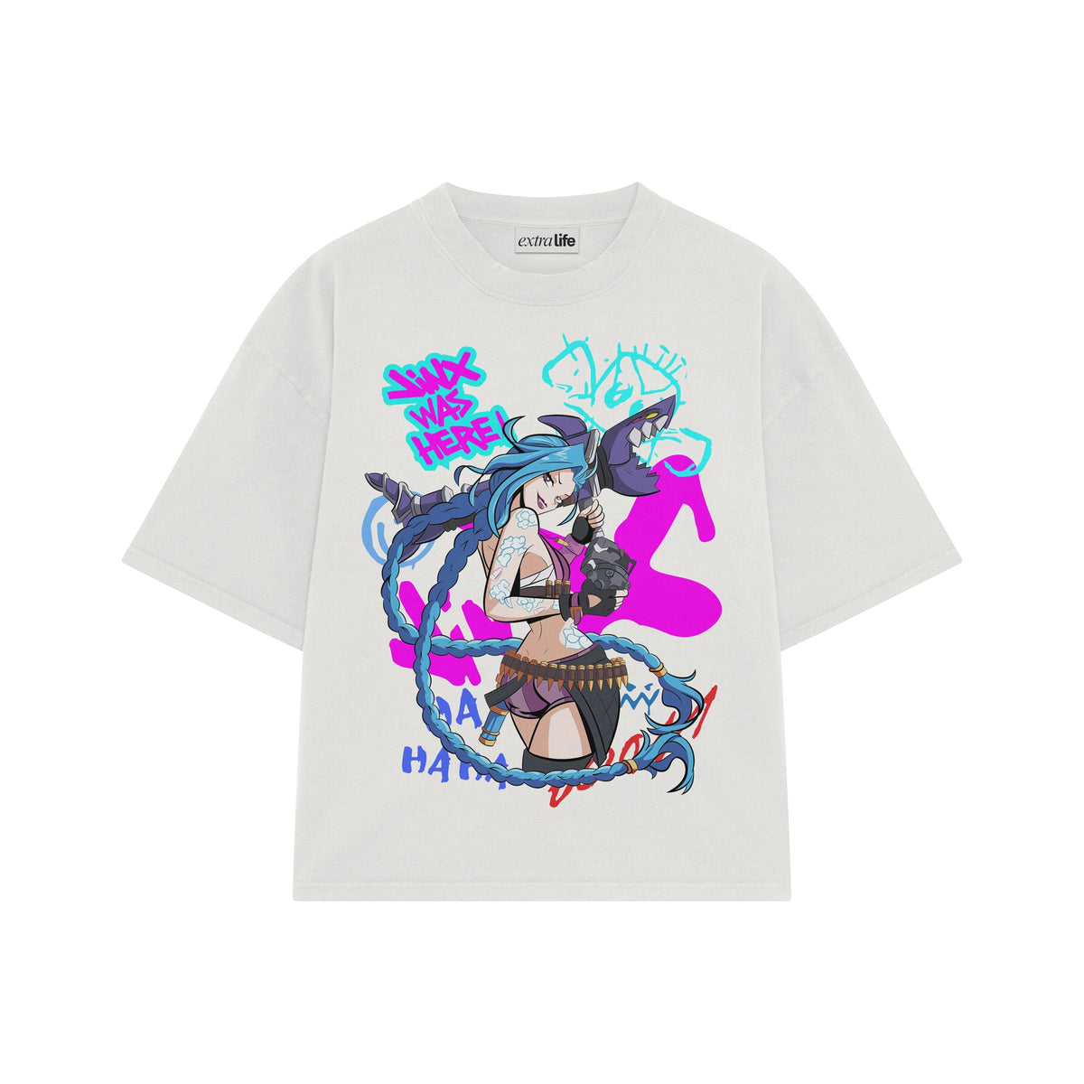 Playera streetwear premium de anime y gaming ExtraLife MX, corte oversized drop shoulder ligero y fresco en color Deep Black y Off-White, moda urbana mexicana de culto.