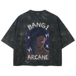 Playera streetwear premium de anime y gaming ExtraLife MX, corte boxy deluxe mineral wash heavyweight en color Acid Wash, moda urbana mexicana de culto.
