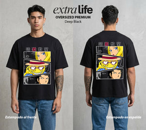 La Clase del Pulpo | Los Heroes del Futuro #00148 - Playera Oversized Premium | Deep Black - Foto en modelo