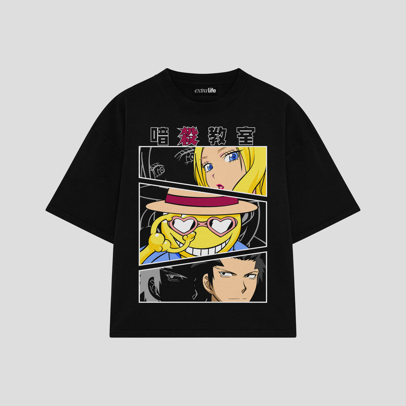 Playera streetwear premium de anime y gaming ExtraLife MX, corte boxy oversized drop shoulder heavyweight en color Deep Black y Off-White, moda urbana mexicana de culto.