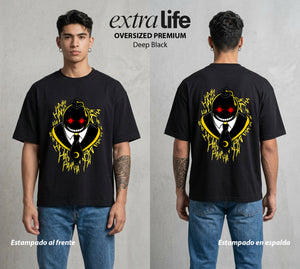 La Clase del Pulpo | El Mejor Maestro del Mundo #00151 - Playera Oversized Premium | Deep Black - Foto en modelo