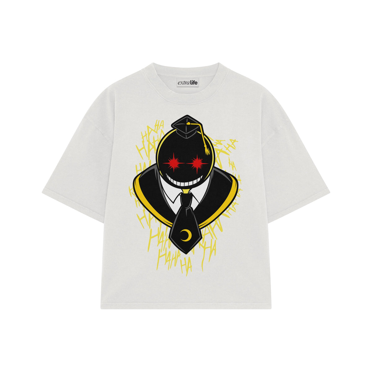 Playera streetwear premium de anime y gaming ExtraLife MX, corte oversized drop shoulder ligero y fresco en color Deep Black y Off-White, moda urbana mexicana de culto.