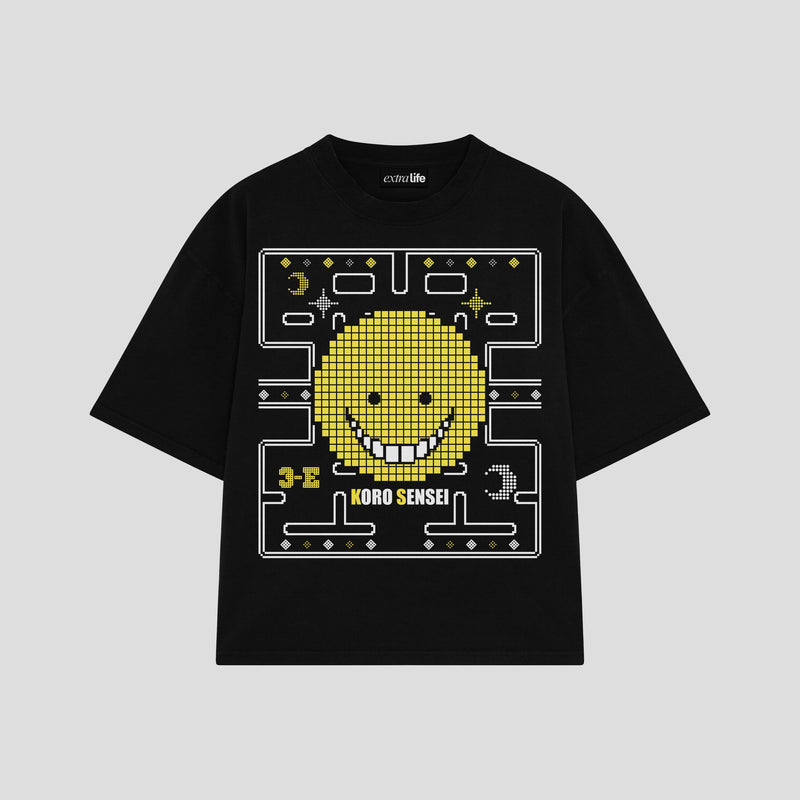 Playera streetwear premium de anime y gaming ExtraLife MX, corte boxy oversized drop shoulder heavyweight en color Deep Black y Off-White, moda urbana mexicana de culto.