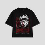 Playera streetwear premium de anime y gaming ExtraLife MX, corte boxy oversized drop shoulder heavyweight en color Deep Black y Off-White, moda urbana mexicana de culto.