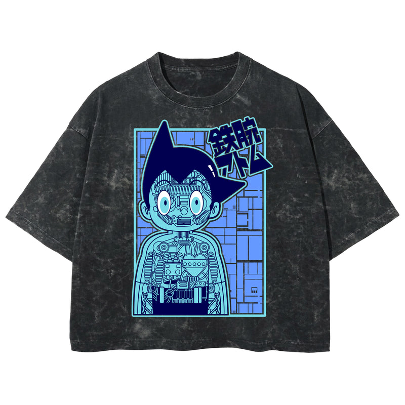 Playera streetwear premium de anime y gaming ExtraLife MX, corte boxy deluxe mineral wash heavyweight en color Acid Wash, moda urbana mexicana de culto.