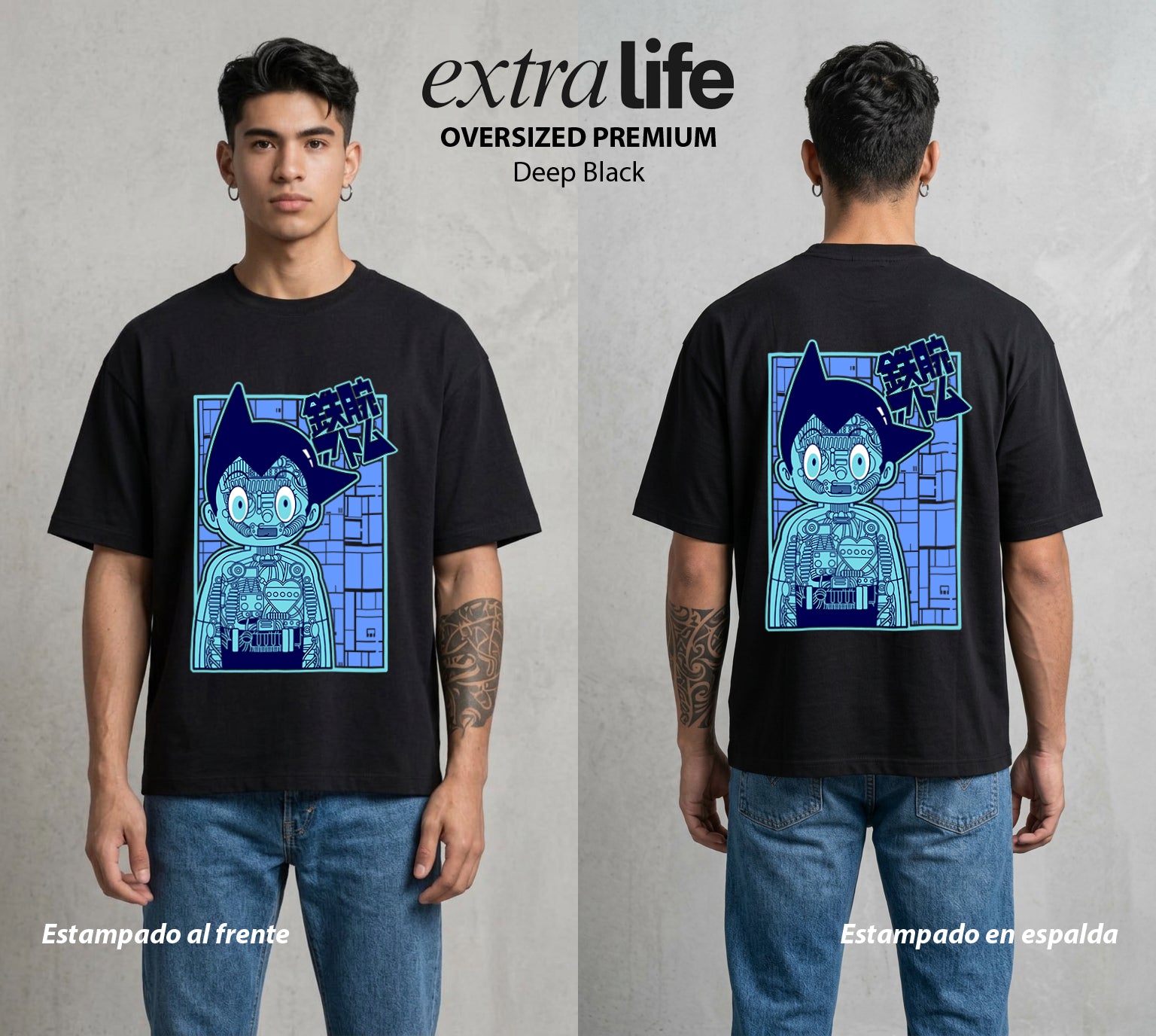 El Nino Robot | El Robot del Futuro #00155 - Playera Oversized Premium | Deep Black - Foto en modelo