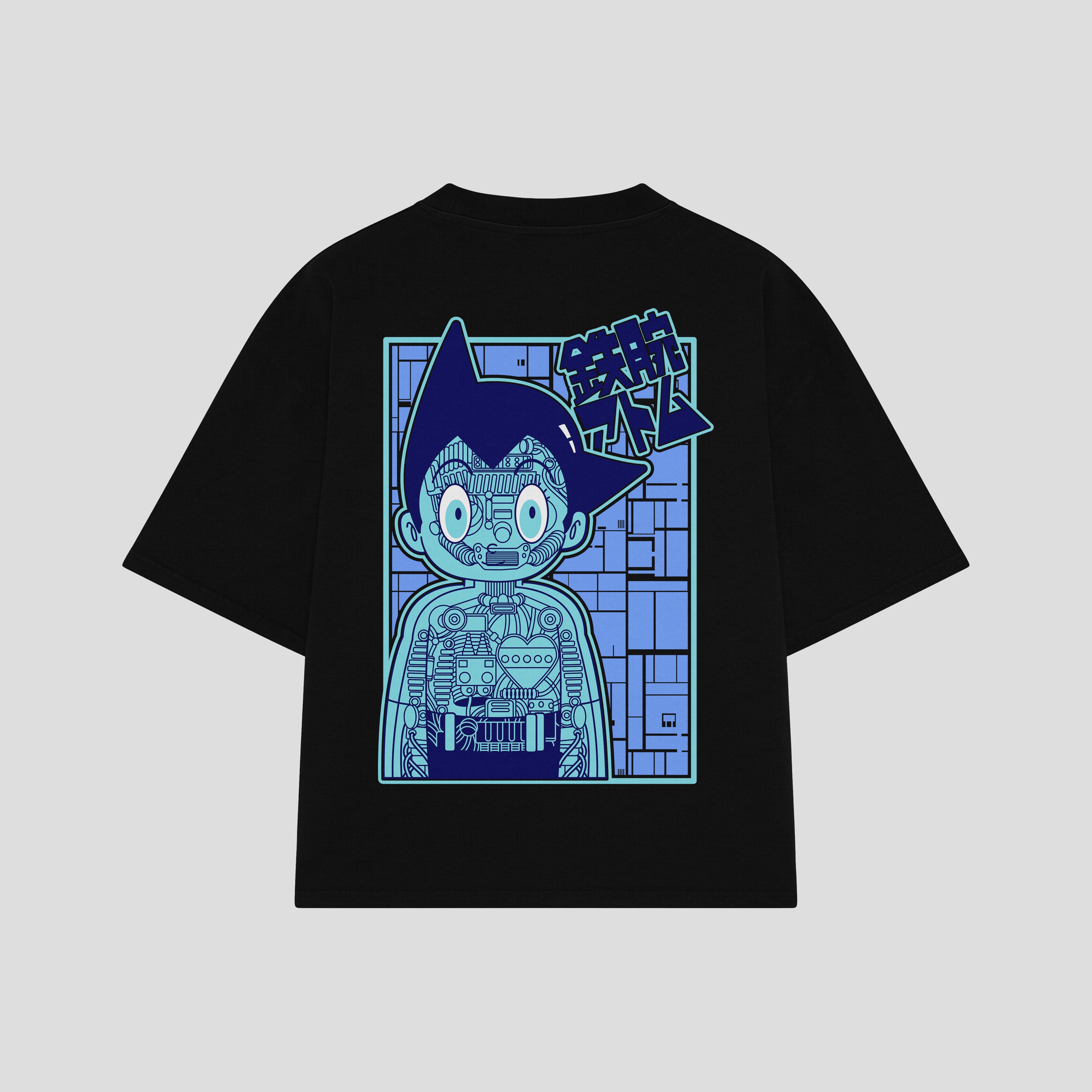 Playera streetwear premium de anime y gaming ExtraLife MX, corte boxy oversized drop shoulder heavyweight en color Deep Black y Off-White, moda urbana mexicana de culto.
