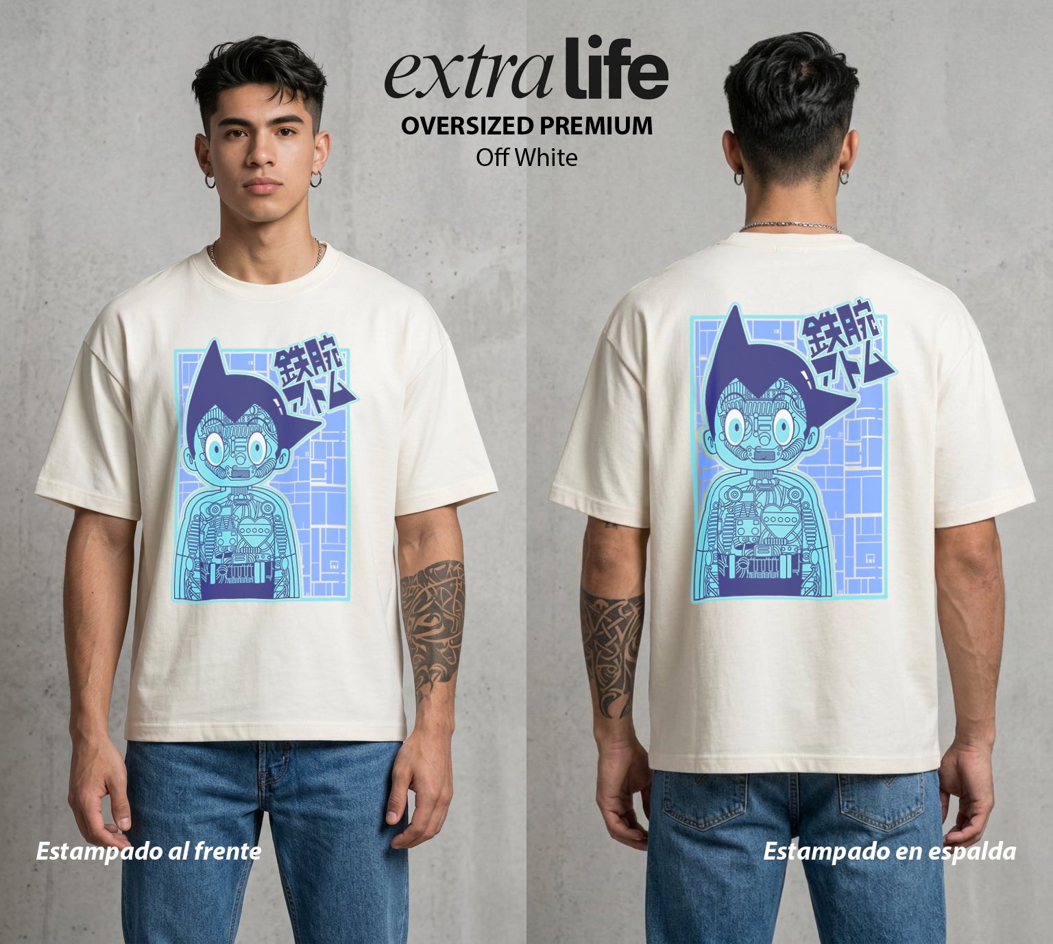 El Nino Robot | El Robot del Futuro #00155 - Playera Oversized Premium | Off White - Foto en modelo