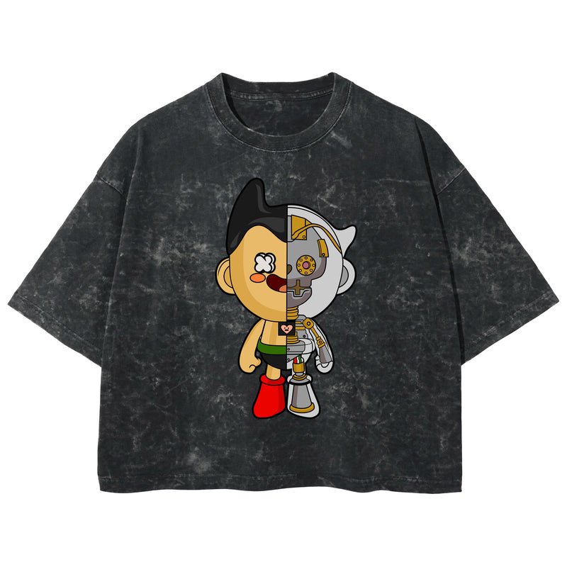 Playera streetwear premium de anime y gaming ExtraLife MX, corte boxy deluxe mineral wash heavyweight en color Acid Wash, moda urbana mexicana de culto.