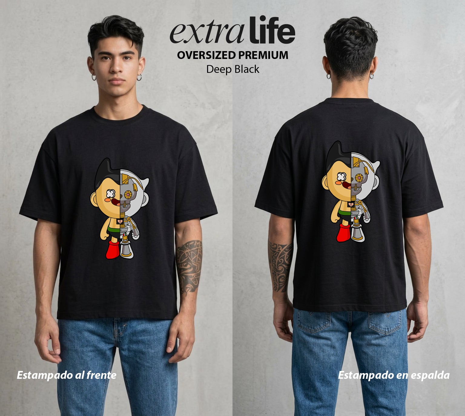 El Nino Robot | Astroboy Toy #00156 - Playera Oversized Premium | Deep Black - Foto en modelo