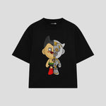Playera streetwear premium de anime y gaming ExtraLife MX, corte boxy oversized drop shoulder heavyweight en color Deep Black y Off-White, moda urbana mexicana de culto.