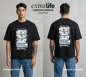 Los Cuatro Elementos | Los Guardianes del Elemento #00157 - Playera Oversized Premium | Deep Black - Foto en modelo