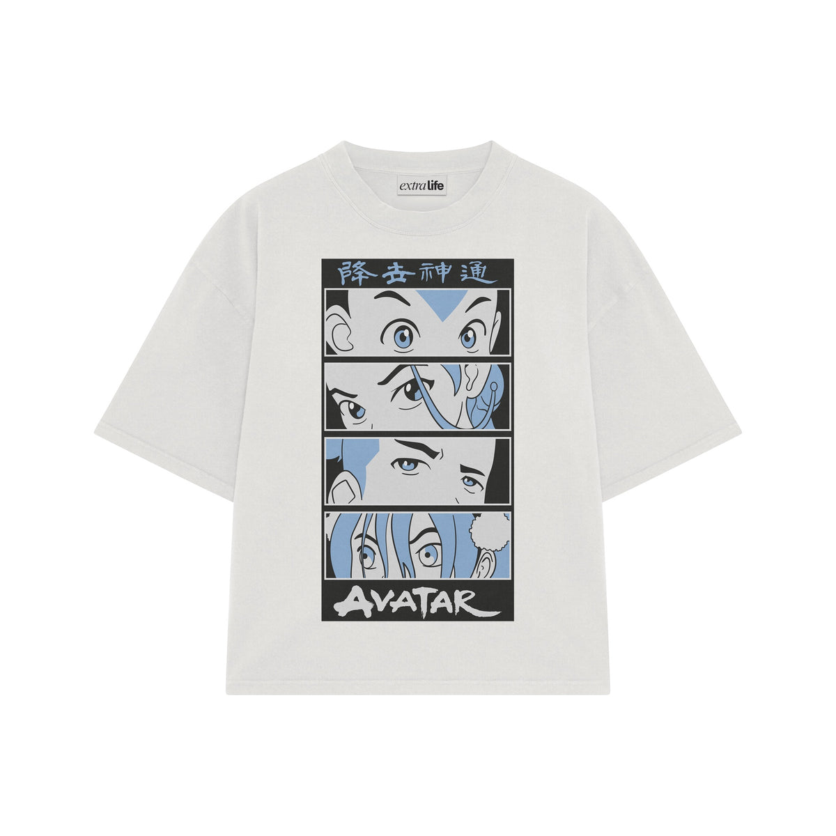 Playera streetwear premium de anime y gaming ExtraLife MX, corte oversized drop shoulder ligero y fresco en color Deep Black y Off-White, moda urbana mexicana de culto.