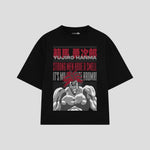 Playera streetwear premium de anime y gaming ExtraLife MX, corte boxy oversized drop shoulder heavyweight en color Deep Black y Off-White, moda urbana mexicana de culto.