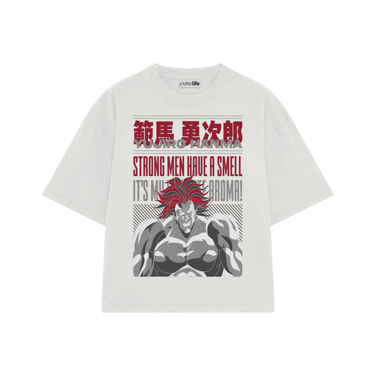 Playera streetwear premium de anime y gaming ExtraLife MX, corte oversized drop shoulder ligero y fresco en color Deep Black y Off-White, moda urbana mexicana de culto.