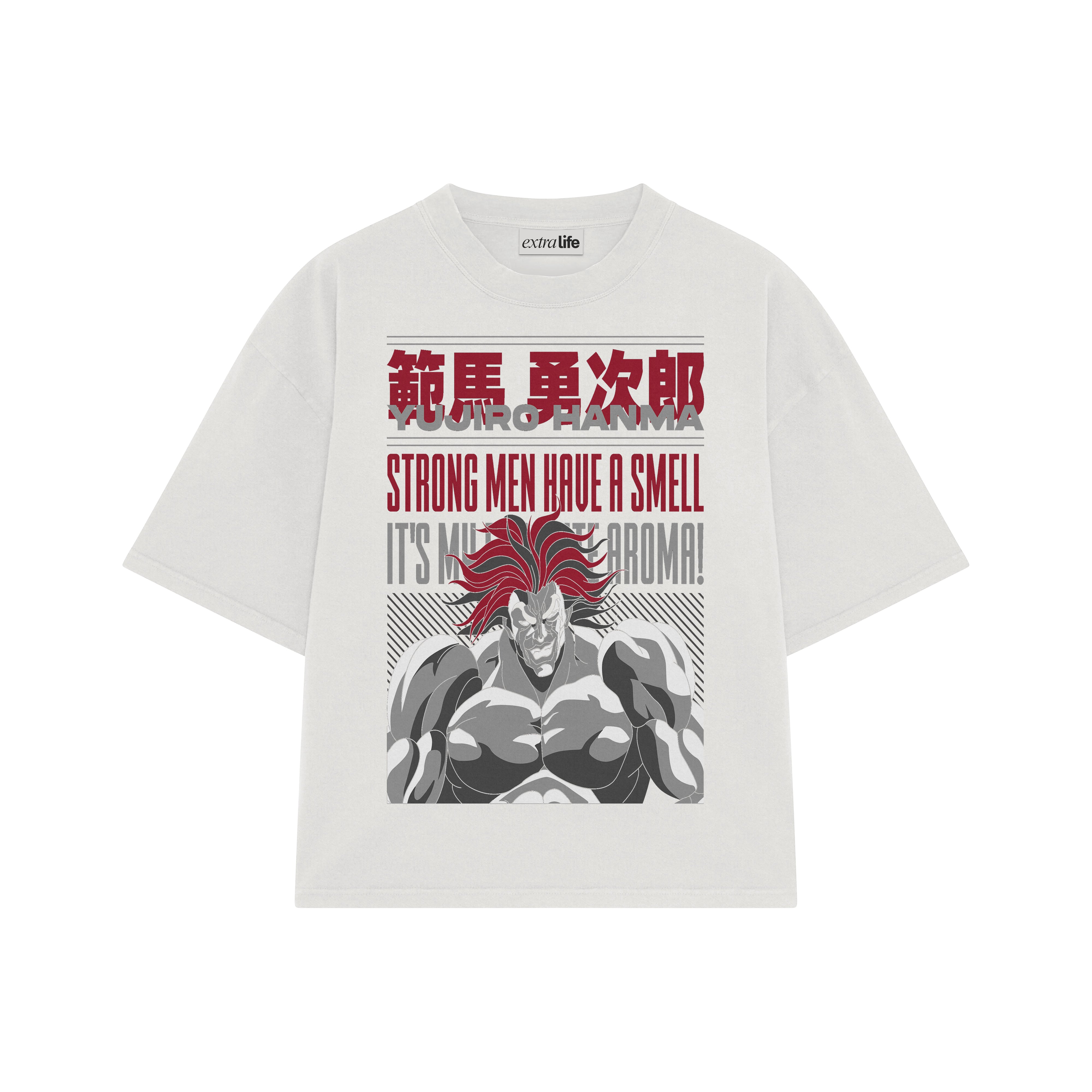 Playera streetwear premium de anime y gaming ExtraLife MX, corte boxy oversized drop shoulder heavyweight en color Deep Black y Off-White, moda urbana mexicana de culto.
