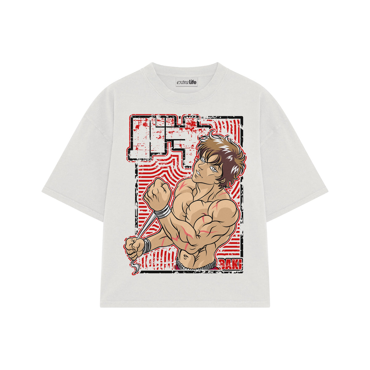 Playera streetwear premium de anime y gaming ExtraLife MX, corte oversized drop shoulder ligero y fresco en color Deep Black y Off-White, moda urbana mexicana de culto.