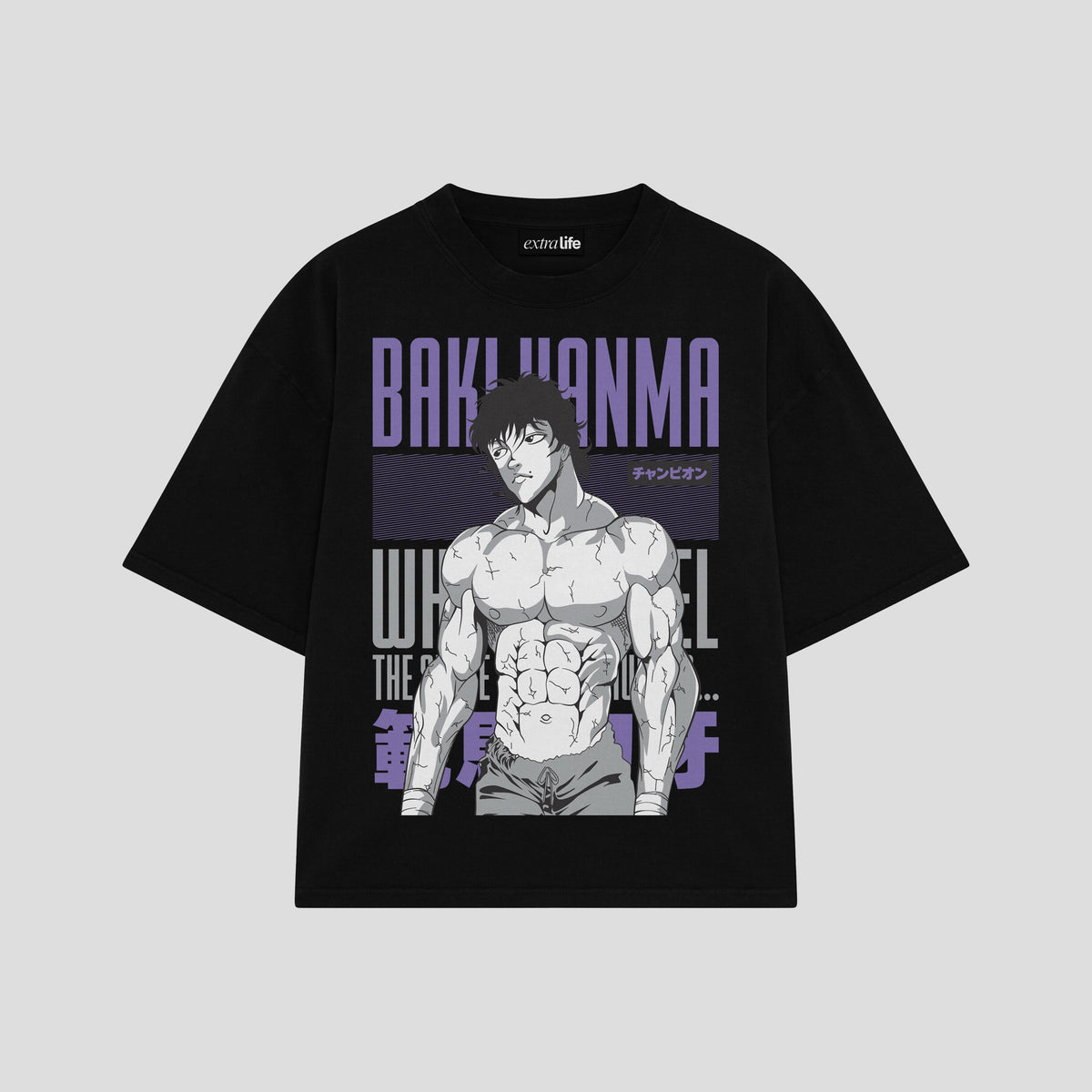 Playera streetwear premium de anime y gaming ExtraLife MX, corte oversized drop shoulder ligero y fresco en color Deep Black y Off-White, moda urbana mexicana de culto.