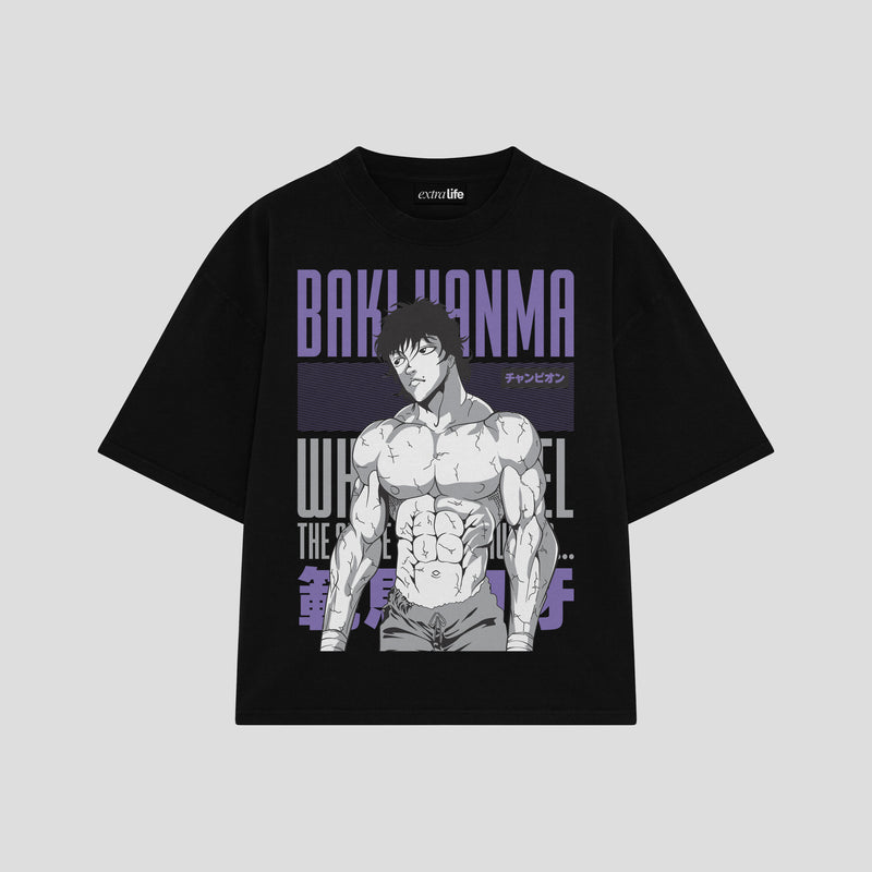 Playera streetwear premium de anime y gaming ExtraLife MX, corte boxy oversized drop shoulder heavyweight en color Deep Black y Off-White, moda urbana mexicana de culto.