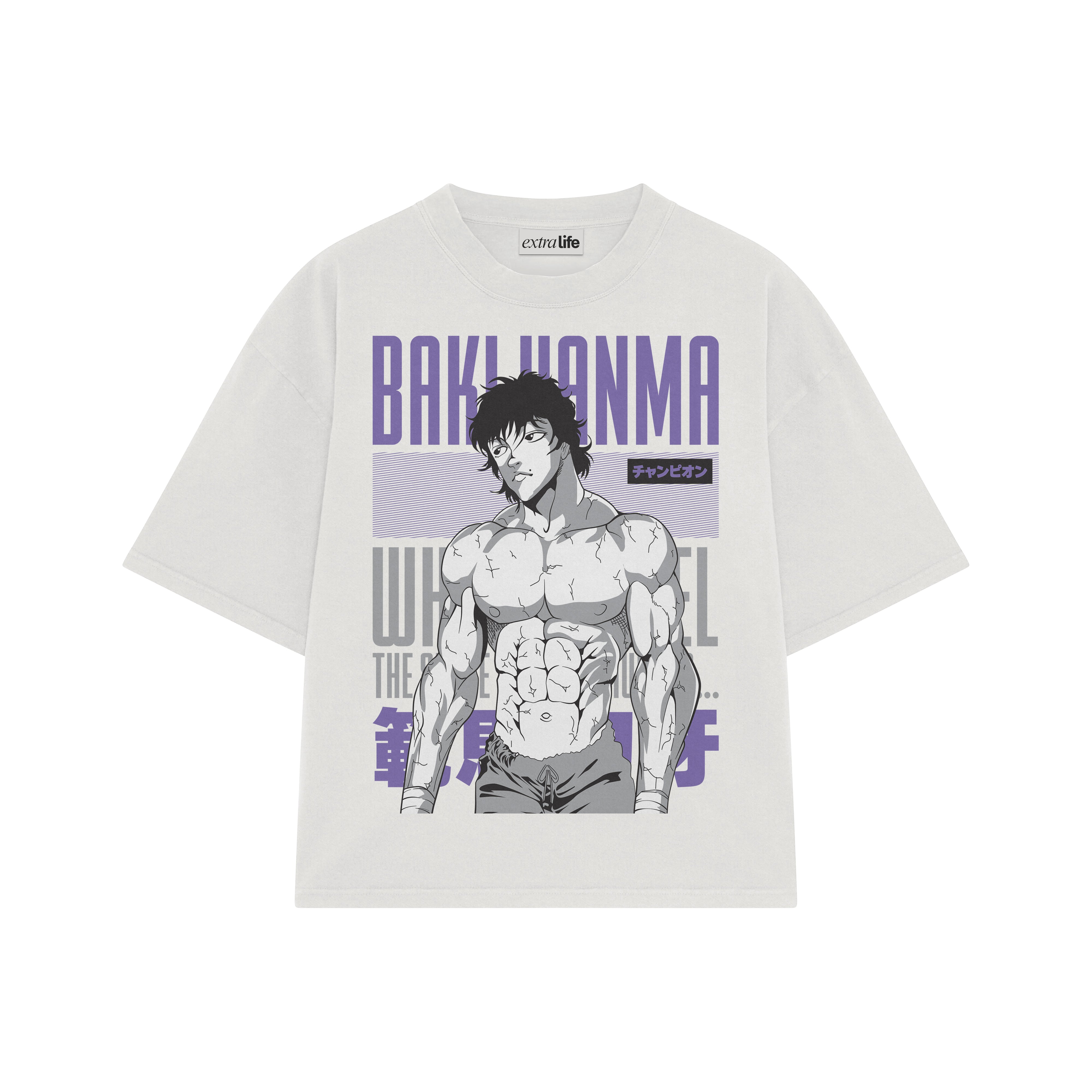 Playera streetwear premium de anime y gaming ExtraLife MX, corte boxy oversized drop shoulder heavyweight en color Deep Black y Off-White, moda urbana mexicana de culto.