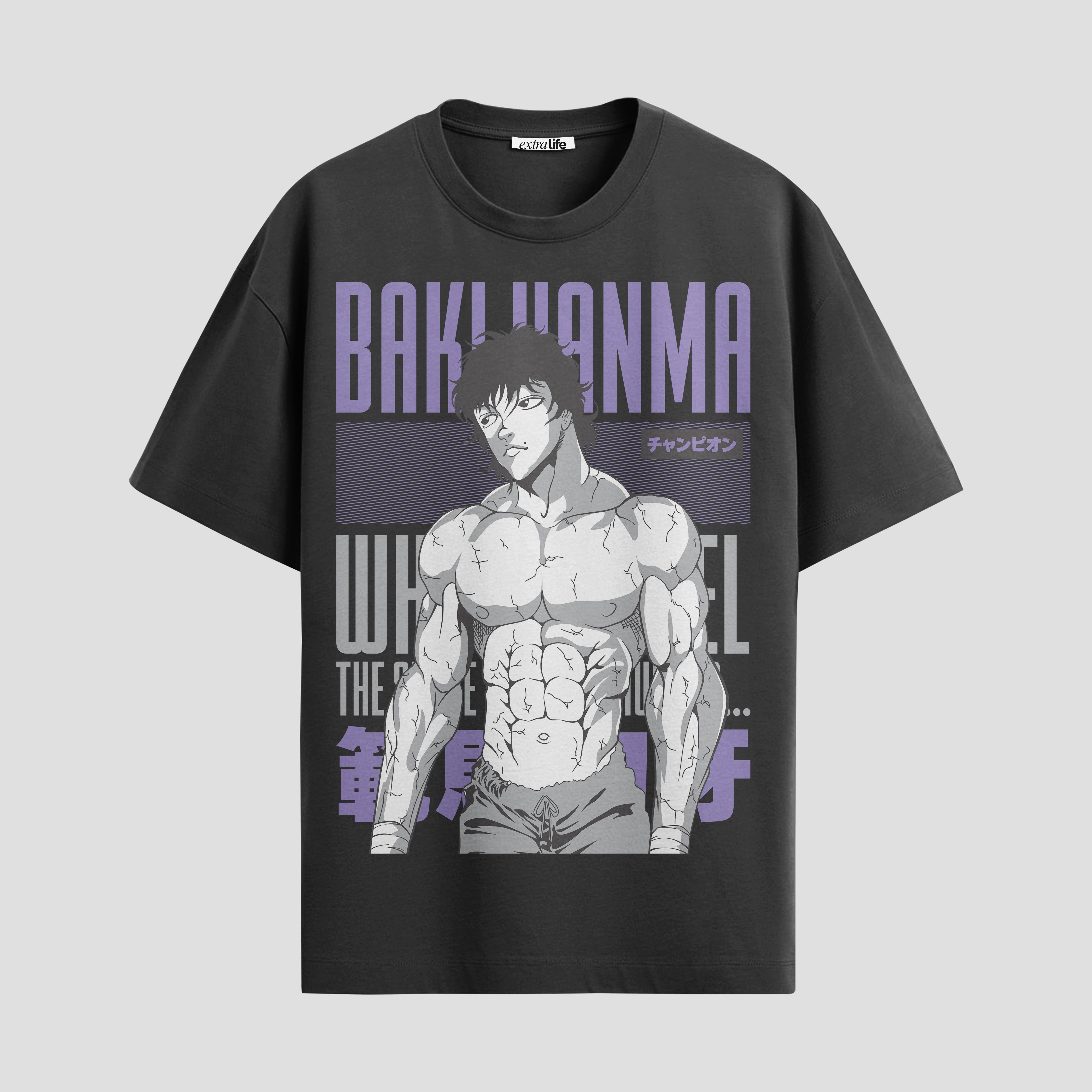 Playera urbana de anime y gaming ExtraLife MX, corte Standard Fit unisex ligero y transpirable en color Deep Black y Pure White, ropa de uso diario para gym y casual.