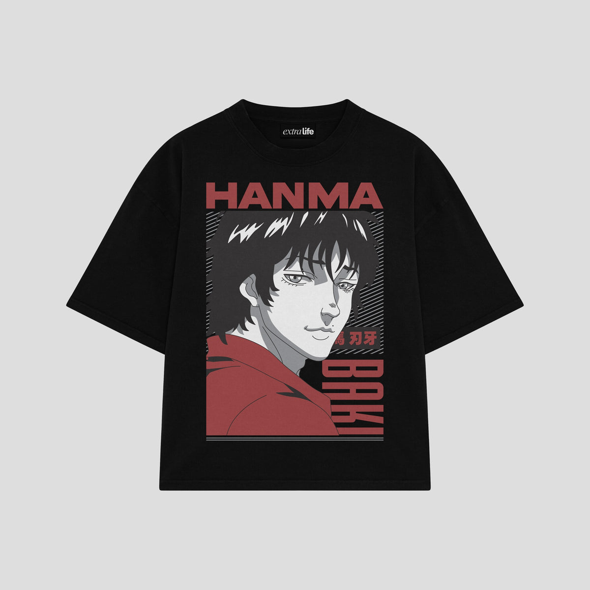 Playera streetwear premium de anime y gaming ExtraLife MX, corte oversized drop shoulder ligero y fresco en color Deep Black y Off-White, moda urbana mexicana de culto.