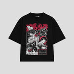 Playera streetwear premium de anime y gaming ExtraLife MX, corte boxy oversized drop shoulder heavyweight en color Deep Black y Off-White, moda urbana mexicana de culto.