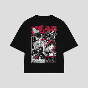 Playera streetwear premium de anime y gaming ExtraLife MX, corte boxy oversized drop shoulder heavyweight en color Deep Black y Off-White, moda urbana mexicana de culto.
