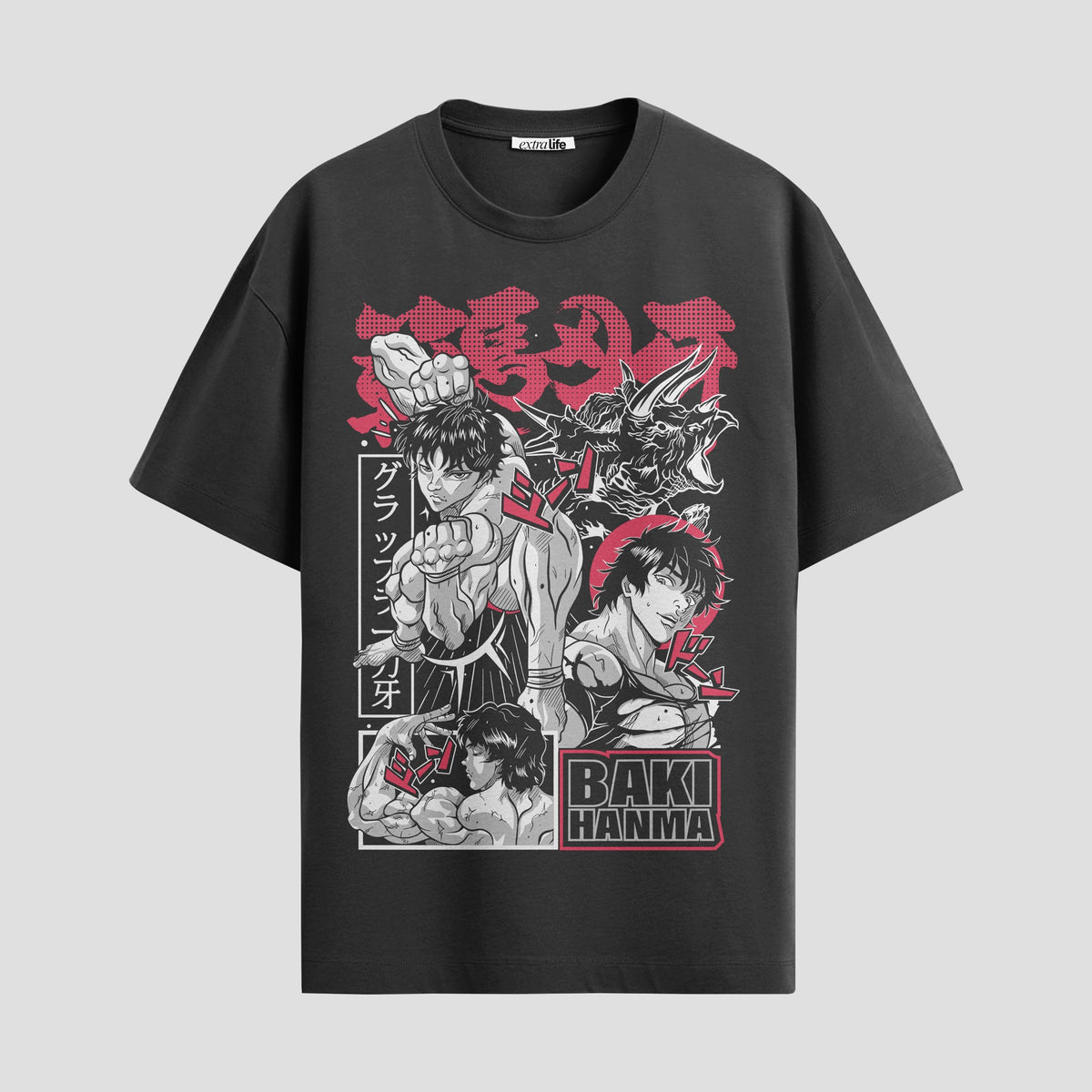 Playera urbana de anime y gaming ExtraLife MX, corte Classic Premium unisex ligero y transpirable en color Deep Black y Pure White, ropa de uso diario para gym y casual.