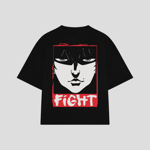 Playera streetwear premium de anime y gaming ExtraLife MX, corte boxy oversized drop shoulder heavyweight en color Deep Black y Off-White, moda urbana mexicana de culto.
