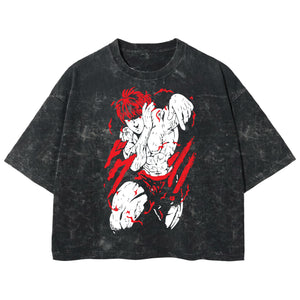 Playera streetwear premium de anime y gaming ExtraLife MX, corte boxy deluxe mineral wash heavyweight en color Acid Wash, moda urbana mexicana de culto.
