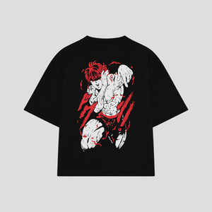 Playera streetwear premium de anime y gaming ExtraLife MX, corte boxy oversized drop shoulder heavyweight en color Deep Black y Off-White, moda urbana mexicana de culto.