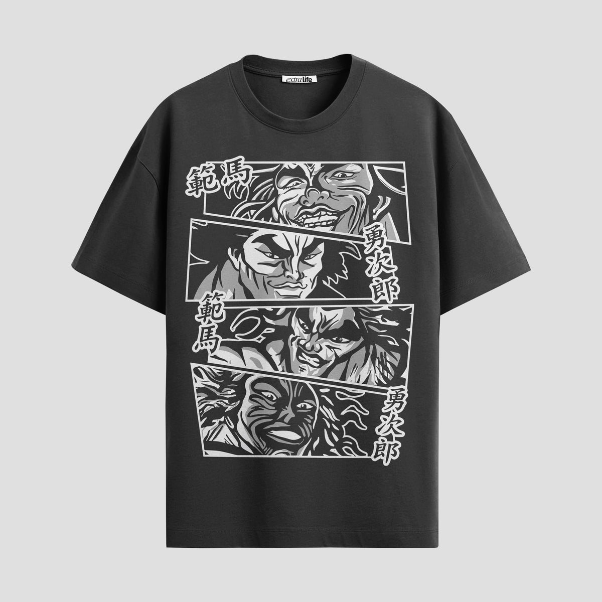 Playera urbana de anime y gaming ExtraLife MX, corte Classic Premium unisex ligero y transpirable en color Deep Black y Pure White, ropa de uso diario para gym y casual.
