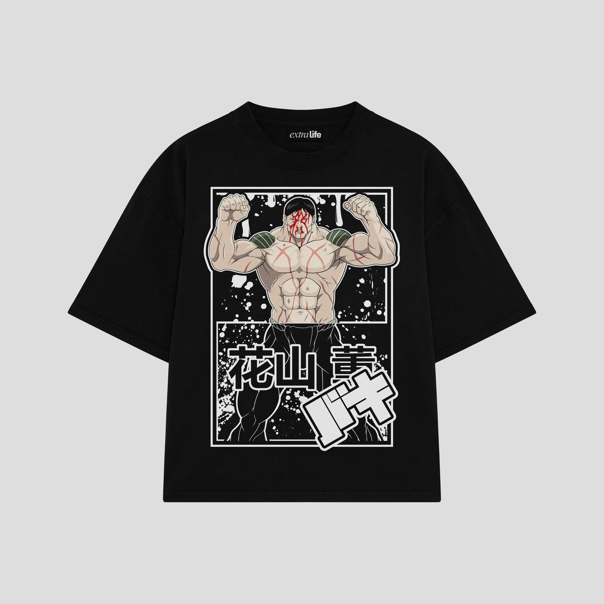 Playera streetwear premium de anime y gaming ExtraLife MX, corte oversized drop shoulder ligero y fresco en color Deep Black y Off-White, moda urbana mexicana de culto.